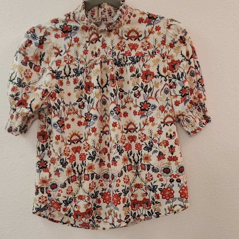 LOFT Red and Orange Floral Blouse